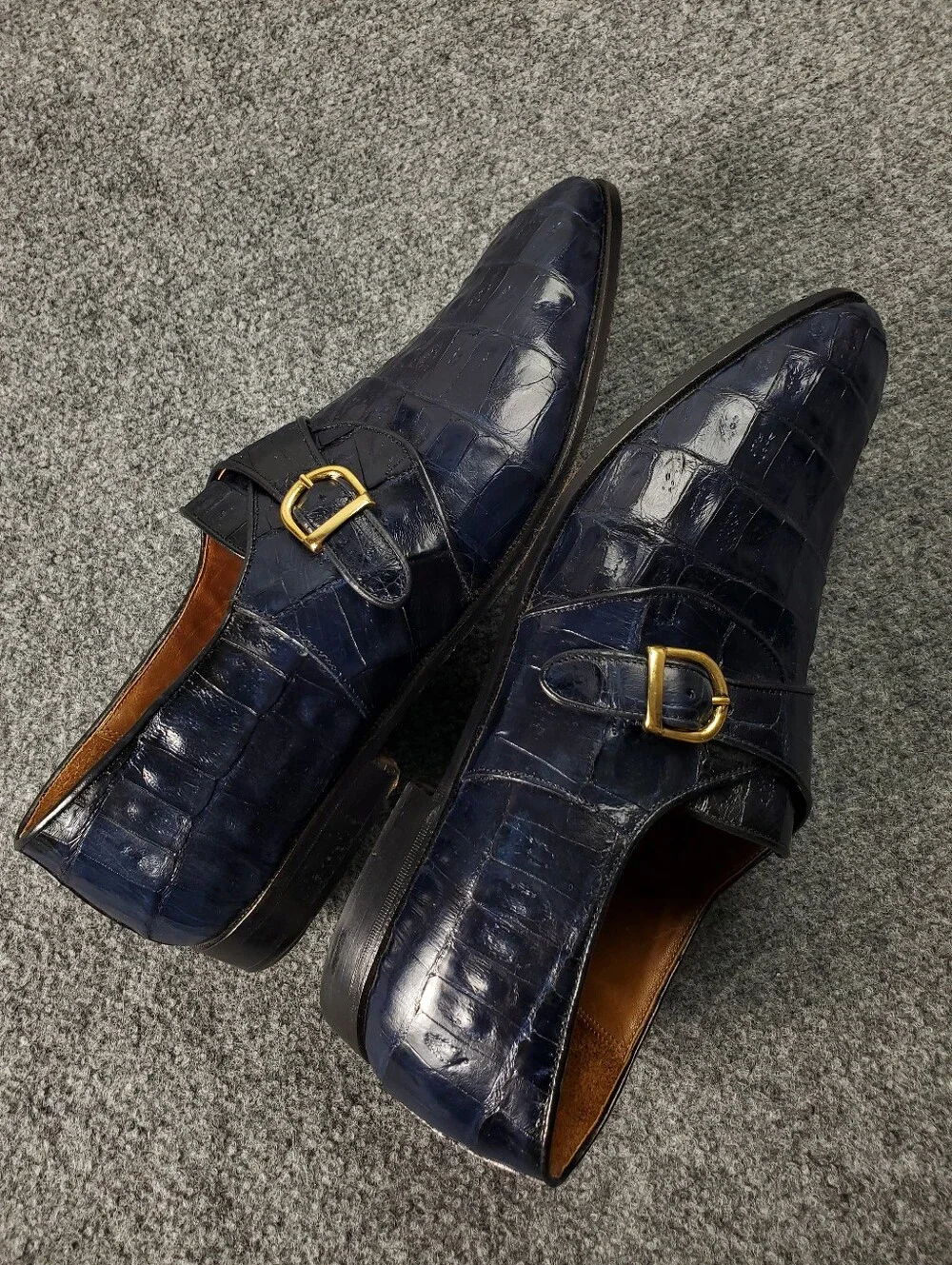 Michele Loisi Alligator Leather Monk Strap Exotic Skin Shoes 14 Italy Luxury